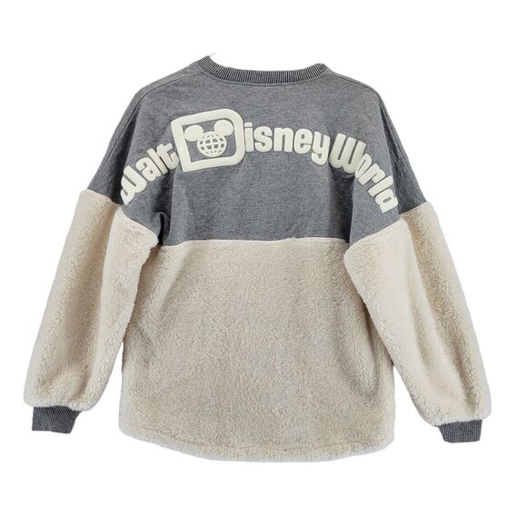 Disney Authentic Spirit Jersey Sherpa Fleece Adult Size XS Oversized Ivory Gray - Picture 1 of 8